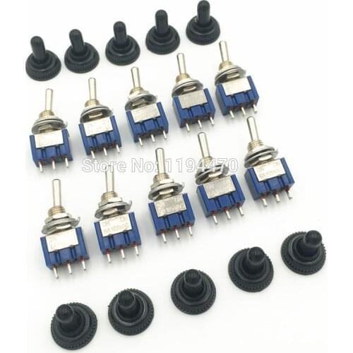 50pcs MTS-102 MTS-103 3-Pins ON-ON 6A 125VAC ON-OFF-ON SPDT Mini Maintained Toggle Switch with Waterproof Cap 6mm Mounting Hole