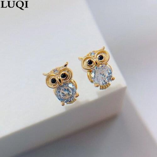 Fashionable Womens S925 Silver Plated Rose Gold Owl Zircon Elegant Personality Stud Earrings 681