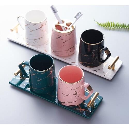 Marble Ceramic Bathroom Accessories Set- Luxury Tray-Toothbrush Holder Kit-Toothbrush Cup Set-Dental Cylinder Cup Combination