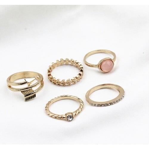 2020 New Fashion Gold Color Alloy Arrow Tree Branch Crystal Rings Set Gift for Women Wedding Bridal Ring Jewelry Accessory Party