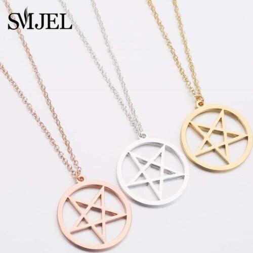 SMJEL Fashion Satanic Necklace Pentagram Star Pendant Necklace Satan Sign Supernatural Jewelry For Men Women