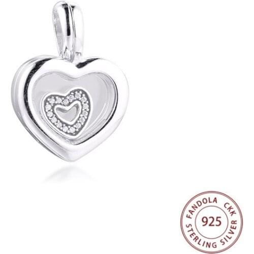 Floating Heart Locket Charm Fits Pandora Charms Bracelet 925 Sterling Silver Dangle Beads for Jewelry Making Accessories Bijoux