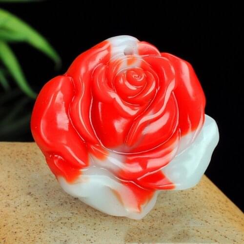 Natural Color Jade Hand Carved Rose Pendant Fashion Boutique Jewelry Mens and Womens Colorful Blooming Rich Necklace