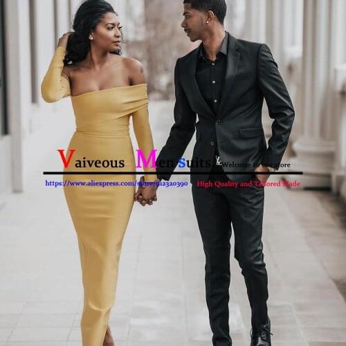 Casual African Man Black Notched Lapel Men Suits Wedding Slim Fit Groom Tuxedo Dinner Prom Party Dress Costume Homme 2 Pieces