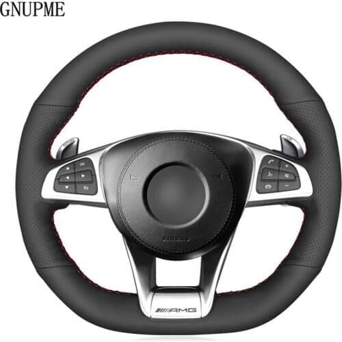 Hand-Stitched Soft Black Genuine Leather Car Steering Wheel Cover For Mercedes-Benz A 45 AMG 2016-2018 C 43 63 AMG CLA 45 2015