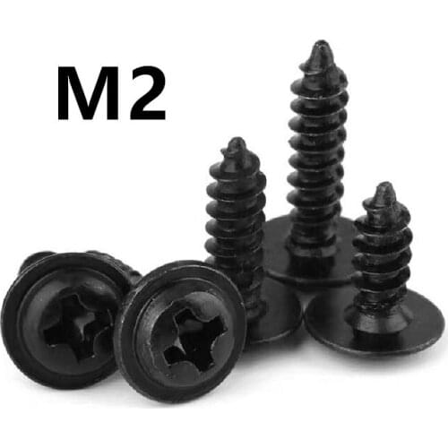 1000pcs/lot M2x4/5/6/8/10mm Drywall Screws With Pad Round Head Pan Tapping Self-tapping Screw Black 304 Stainless Steel PWA