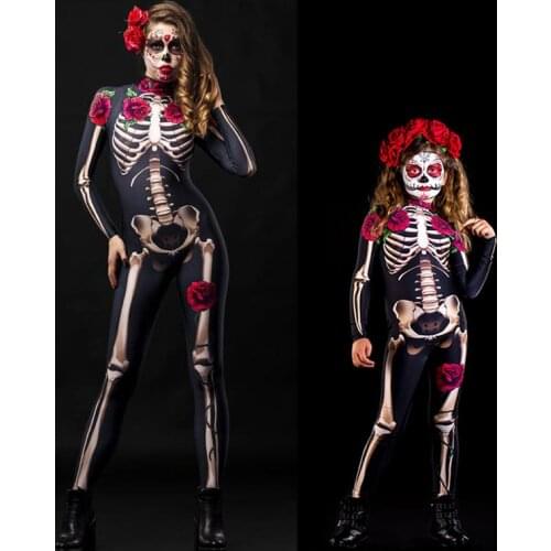Family Costumes Halloween Devil Costume Women Skeleton Rose Horror Ghost Jumpsuit Performance Scary Kids Girl Day of The Dead