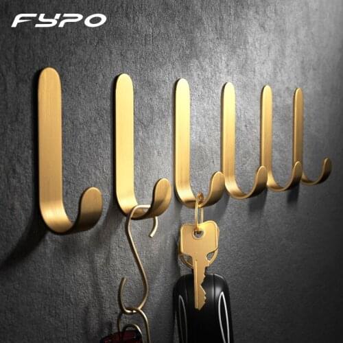 Fypo Nordic Brass Hook Wall Hook Decoration Clothes Hook Porch Fitting Room Door Hook Pure Copper Hook Free Nail