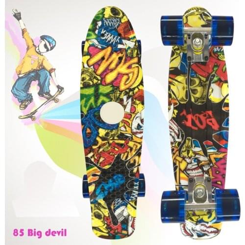 Big Devil Series Mini Cruiser Skateboard 56*15cm Retro Printed Fish Skateboard Scooter Banana Non-slip PP Deck Skate Adult Board