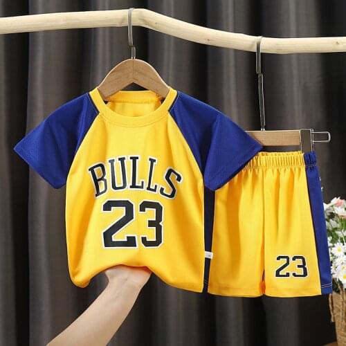 Boys Sports Basketball Clothes Sets Summer New Fashion Kids Boys Leisure Letter Short Sleeve Baby T-shirt Pants Children Clothes
