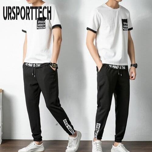Tracksuit Men sets Summer New Casual Mens Set 2 Pieces Man Suit Sportswear Outfits Short Sleeve T-shirt +Pants Joggers Set