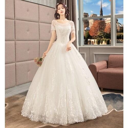 Short Sleeves Wedding Dresses 2021 New Luxury Embroidery Ball Gown Wedding Dress With Lace Beads Tassel Custom Vestido De Noiva
