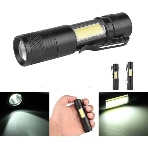 3504 XPE-Q5+COB 600Lumens Zoomable Mini LED Flashlight Emergency Inspection Worklight AA/14500 With Clip Holder For Outdoor