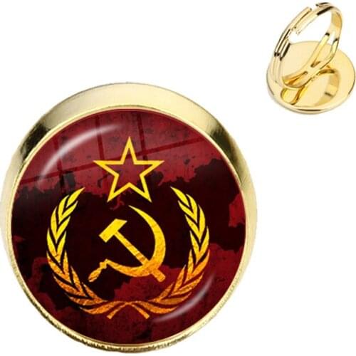 Vintage USSR Soviet Badges Sickle Hammer Adjustable Rings CCCP Russia Emblem Communism Sign Top Grade Jewelry For Friends Gift