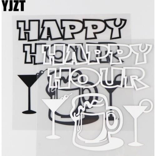 YJZT 13.7×13.3CM HAPPY HOUR Vinyl Car Sticker Decal Cartoon Decor Art Fashion Black/Silver 4C-0174