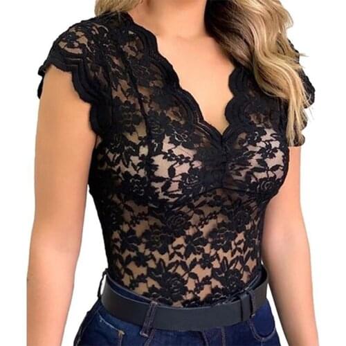 Women Sleeveless Tank Top Sexy V-Neck Slim Vest Solid Color Floral Lace Blouse