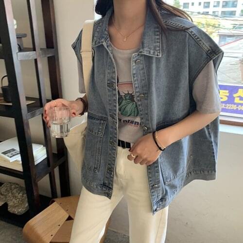 2021 New Style Korean Denim Vest Jacket Women Loose Trend Outer Wear Spring and Autumn Vest Vest Trend Jackets for Women