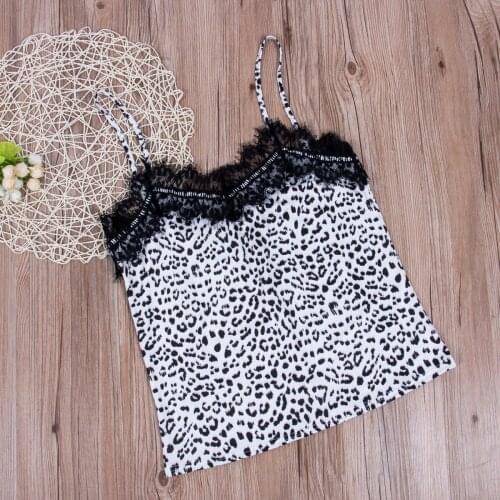 2019 Fashion Women Leopard Print Camis Lace Patchwork Tops Summer Sleeveless Spaghetti Strap Camis Casual Sling Tops Undershirt