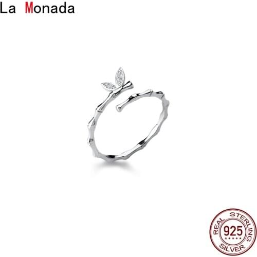 La Monada Wing Bamboo Silver Ring 925 Korean Adjustable Rings For Women Silver 925 Sterling Jewelry Stylish Rings For Girls