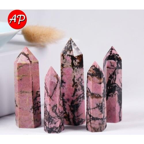 1PC Natural Rhodonite Crystal Point Healing Wand Stone Pink Quartz Ornament Home Decoration