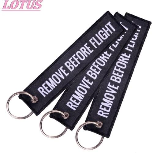 1PCS New Fashion Remove Before Flight Tags Keychain Keyring Rectangle Polyester Embroidery Message Multicolor 13*3CM Hot Sell