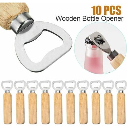 10Pcs Handheld Bartender Bottle Opener Cider Wine Beer Stainless Steel Opener with Comfortable Wood Handle Fast and Easy To Use
