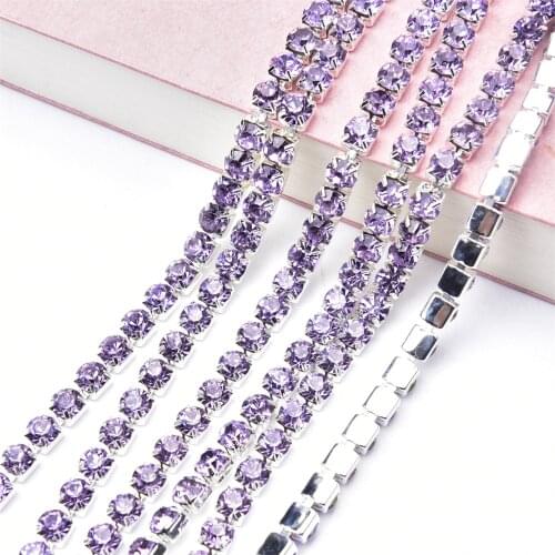 2 Yards Sewing Violet Crystal SS28 6mm Silver Claw Base Glass Rhinestone Cup Chain Trim DIY Bags High Heel Sandals Makeup Case