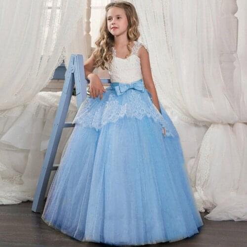 2020 Elegant Temperament Girl Princess Dress Summer Kids Dresses For Girls Evening Party Dresses Costume Lace Bow Flower Girls