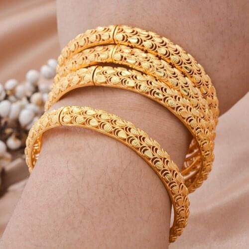4pcs Dubai Bangle For Women Indian Bracelet Africa Ball Jewelry Gold color Bangle&Bracelet Ethiopian Wedding Bride Jewelry