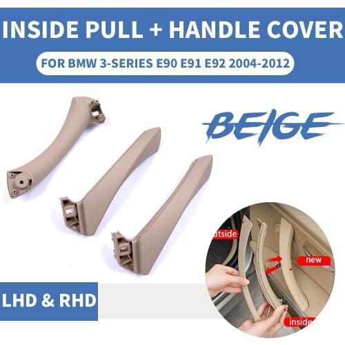 6PCS Beige RHD LHD Car Inner Inside Outside Handle Interior Door Panel Pull Trim Cover For BMW 3 series E90 E91 E92 316 318 320