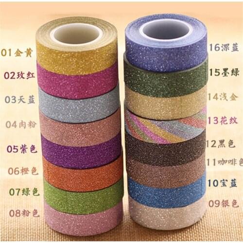 15mmx10m Chives glitter tapes color Dividing Stickers border masking adhesive paper washi tape DIY Scrapbooking Hand account