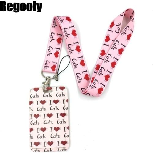 I Love Cat Credit Card ID Holder Bag Student Women Travel Bank Bus Business Card Cover Badge Accessories Gifts