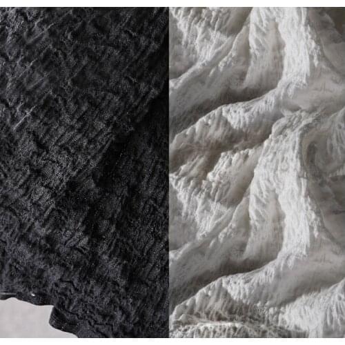 Black cotton and linen embroidery folds three-dimensional fluffy special texture clothing fabric