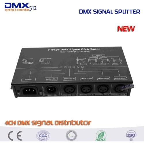 COLORNIE New 4CH DMX512 Amplifier/Splitter/DMX Signal Repeater/4 Output Ports DMX Signal Distributor
