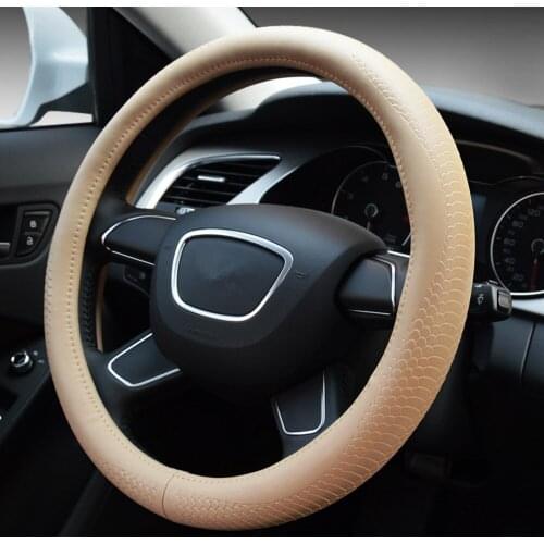 Black Genuine Leather Size 38cm Car Steering Wheel Cover For BMW Audi Lada Ford Nissan Volkswagen VW Skoda Chevrolet etc