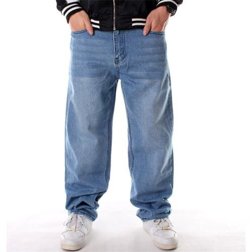 Europe and America Light Blue Large size jeans Men Loose Casual trend Hip Hop Street Dance Trousers Skateboard pants Size 30-46