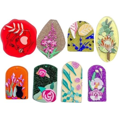 Enamel Acrylic Rectangle Pendant Accessories Ear Drop Necklace Charms Wholesale Jewelry Making Finding Diy Material 6pcs