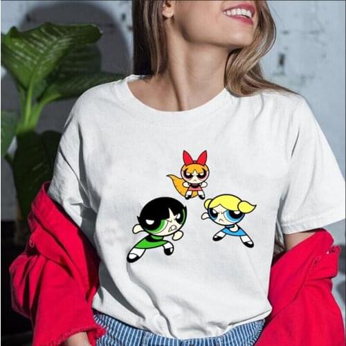Summer Short Sleeve New Loose Tee Shirt Femme Casual Harajuku T-shirt Female White Cartoon Print Tshirts Women Cotton Tops