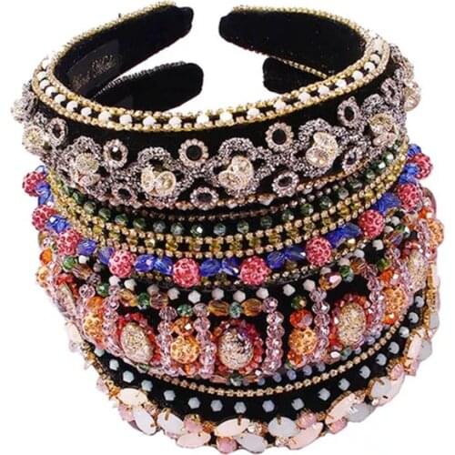 Hot Sale Bohemia 2021 New Rhinestone Bling Padded Hairband Colorful Crystal Diamond Luxury Headband for Women Hair Accessories