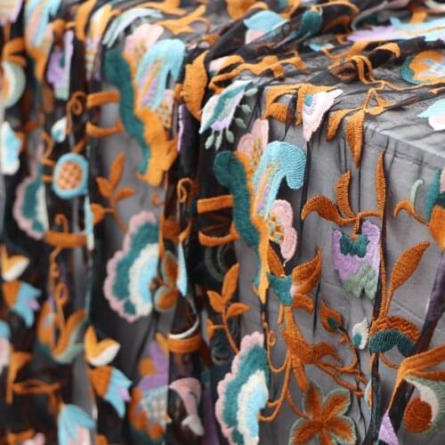 Quality gauze fabric Colorful flower embroidery tissu High end dress skirt cheongsam patchwork