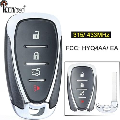 KEYECU 315/433MHz ID46 Chip HYQ4AA HYQ4EA Smart 4 Button Remote Key Fob for Chevrolet Malibu Volt Equinox Sonic Trax 2016-19