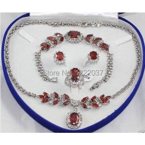 Womens jewelry oriental Red zircon Necklace Bracelet Earring Ring set