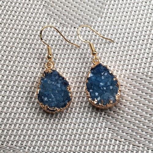 Fashion Natural Druzy Agates Stone Earrings for Women Girls Jewelry Unique Crystal Drop Dangle Earring Pendant Fine Gift 15x25mm