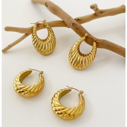 Monlansher Geometric Thread Hollow Hoop Earrings Gold Color Titanium Steel Big Earrings French Elegant Daily Earrings Jewelry