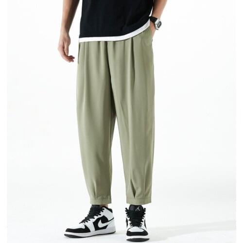 Men Pants Casual Cropped Trousers 2021 Summer Thin Pants Male Men Loose Student Trousers Pencil Pants Lightweight Pants Daily