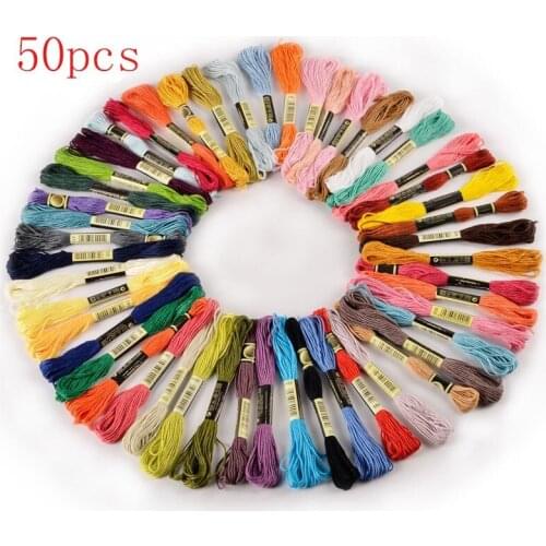 Mylb 50Pcs Random Color Cross Stitch Cotton Embroidery Thread Floss Sewing Skeins Craft
