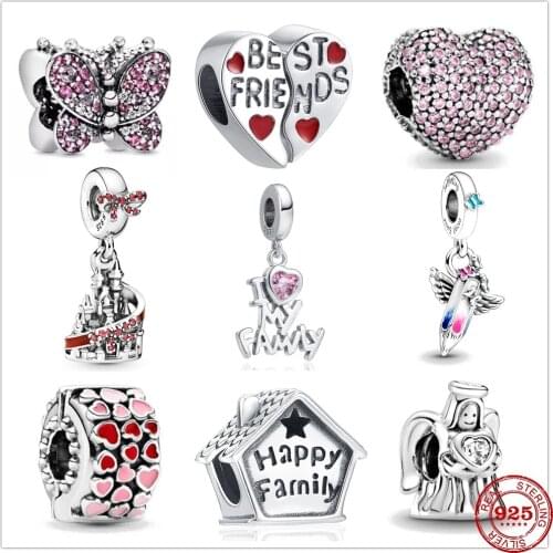 New 925 Sterling Silver I Love My Family Mom Angel Happy Heart Charm Fit Original Charms Pandora Bracelet Bead Jewelry making