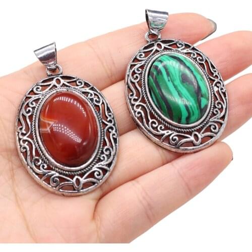 Natural Stone Alloy Pendant Lace Egg Shaped Semi-Precious For Jewelry Making DIY Necklace Bracelet Accessory