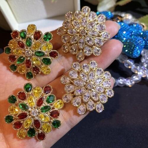 Snowflake Cubic Zircon Colorful Crystal Earrings Short Sunflower Temperament Exquisite Fashion Luxurious Women Vintage Jewelry