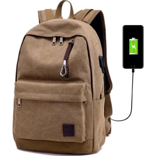 2019 new USB charging shoulder bag mens casual canvas backpack student bag fashion brand large-capacity waterproof backpack men